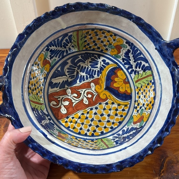 Talavera Mexican Folk Art Handpainted Bowls w/ Handles Set of 2 - Picture 3 of 10